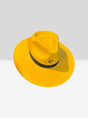 Yellow Wide-Brim felt hatwith Black Band